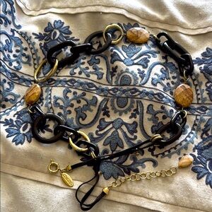 Black Gold Chain link belt large faceted semi precious stones adjustable Chicos